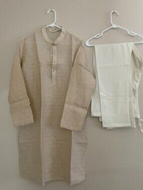 Men's Indian Formal Cream embroidered Kurta set